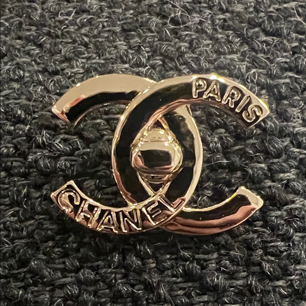 CHANEL Gold Paris Logo Brooch